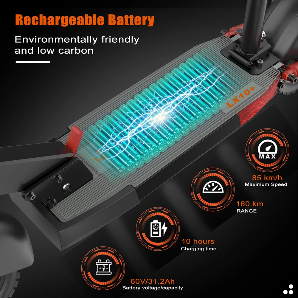 KUGOO LX11 + 160KM Scooter portátil de largo alcance 1500W potente Motor 85 km/h 60V 31Ah Scooter Eléctrico para adultos