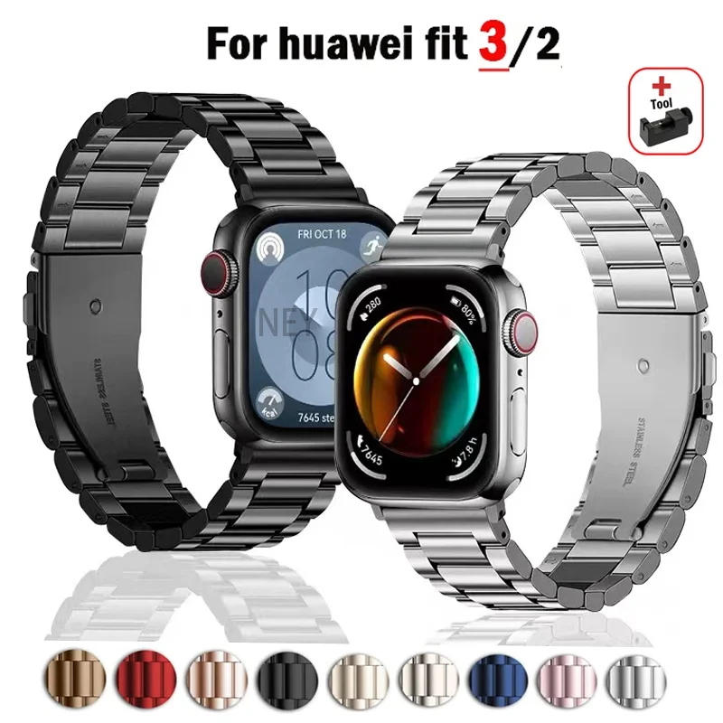 Stainless Steel band for Huawei Watch Fit 3 Strap 2024 Newest Smartwatch Correa Bracelet for Huawei Fit 2 Metal women Wristband