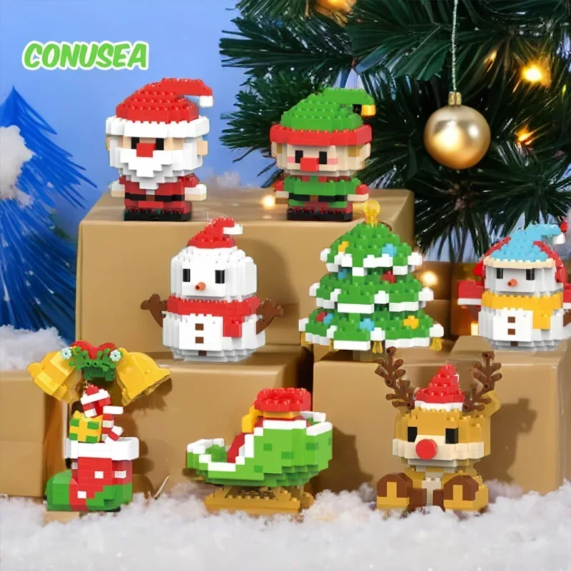 Christmas Gifts Micro Building Block Series Santa Claus Reindeer Puzzle Assembling Bricks Table Decoration Toys Children Kids