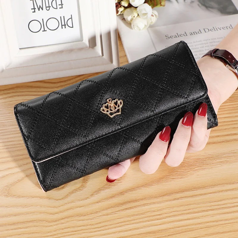 PU lady purse long three-fold hand bag bank card rice card bus card multi-card wallet