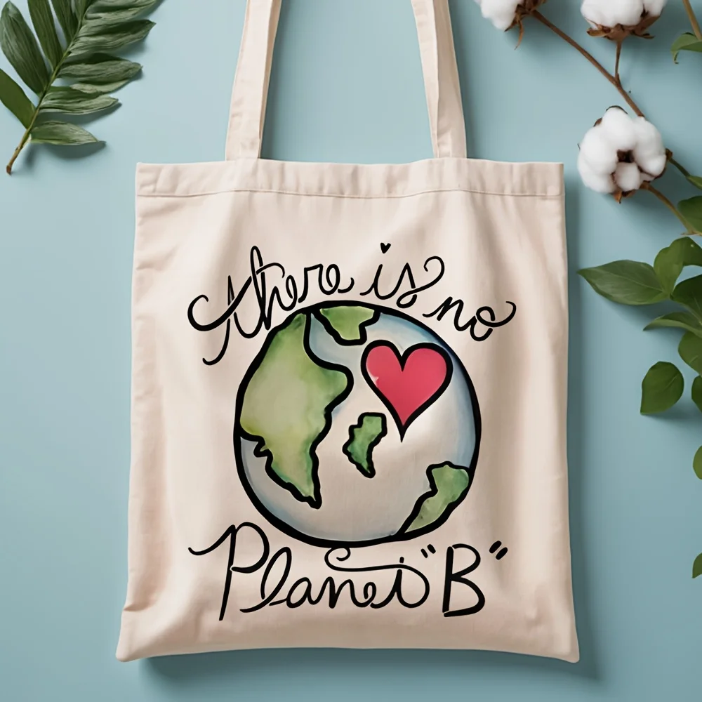 One-Piece Canvas Tote Bag with Earth Heart Pattern, Fashionable Shopping Bag, Suitable for Daily Use, Commuting, School, Beach Trips, Grocery Shopping, and Is the Perfect Gift for Earth Enthusiasts