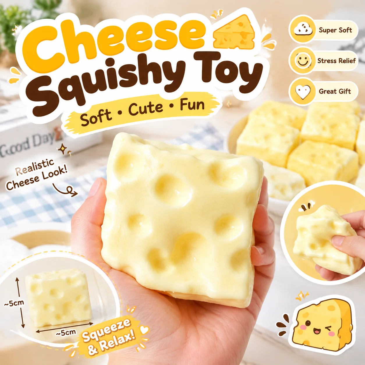 30+ Cute Cheese Squishy Toy Giant Size Vaseline Filled Soft Squeeze Stress Ball Slow Rising Sensory Fidget Toy Anti Stress Moto