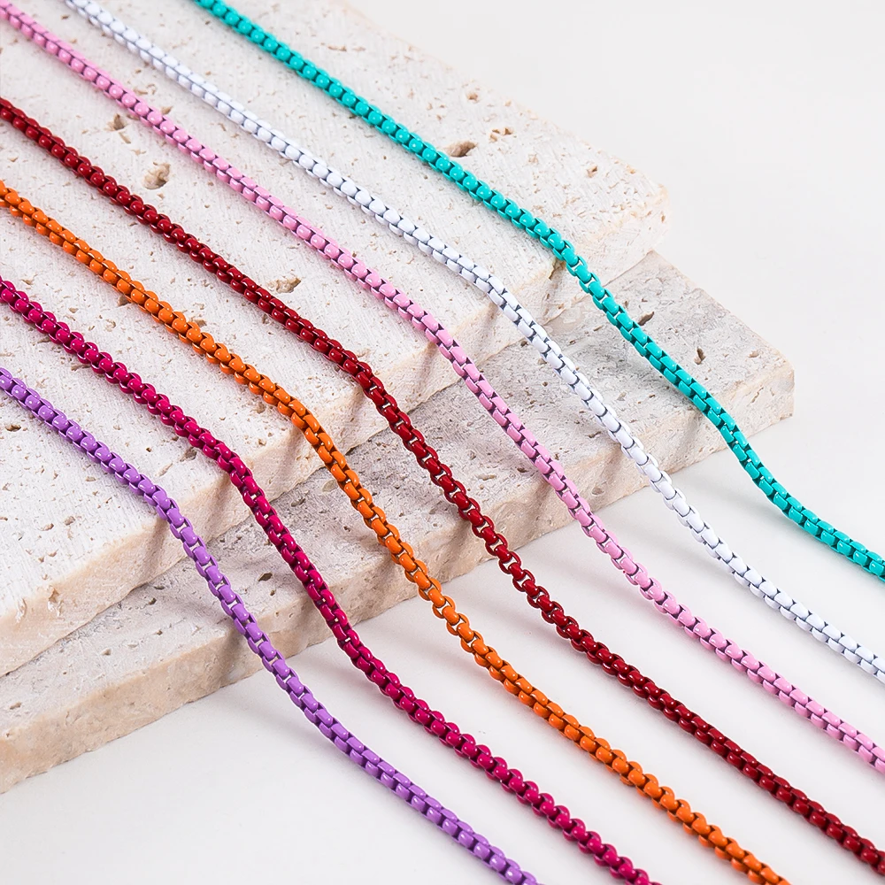 

1PC Stainless Steel Dopamine Colored Baked Paint Necklace For DIY Personalized Collarbone Chain Jewelry Accessories Plain Chain