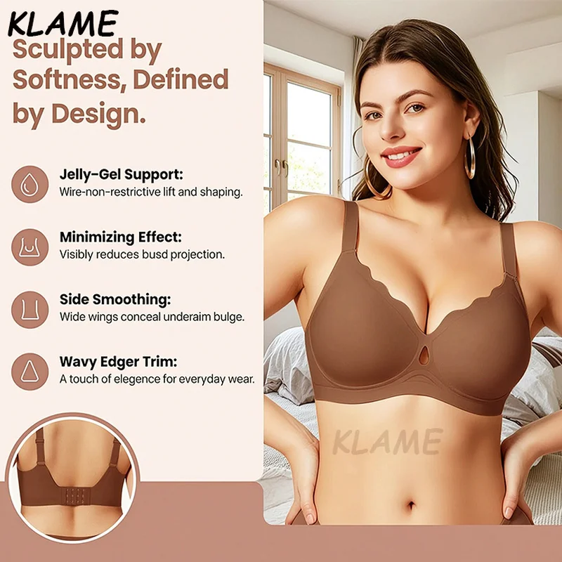 KLAME S-3XL Plus Size Comfortable Soft Support Push Up Gathering Thin Cup Jelly Bra KLM1714
