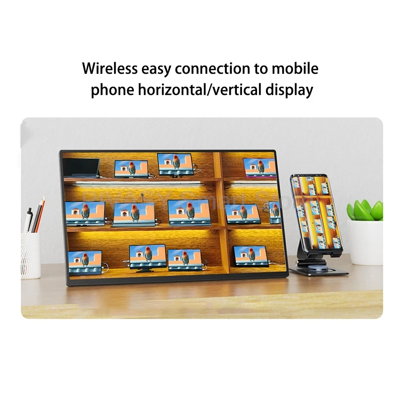 18.5 Inch Wireless/Wire Portable Monitor Smart Screen With 5GHz WiFi For Laptop Phone U Disk Video Playback Multi Screen Display