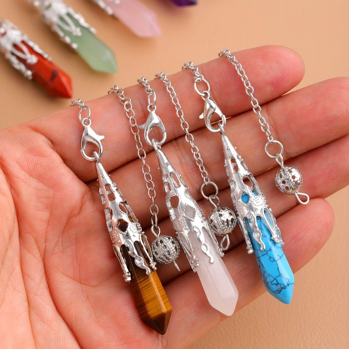 1pc Natural Stone Pendulums For Dowsing Divination Healing Amethyst Quartz Faceted Stone Pendant Pendulum Pendulos