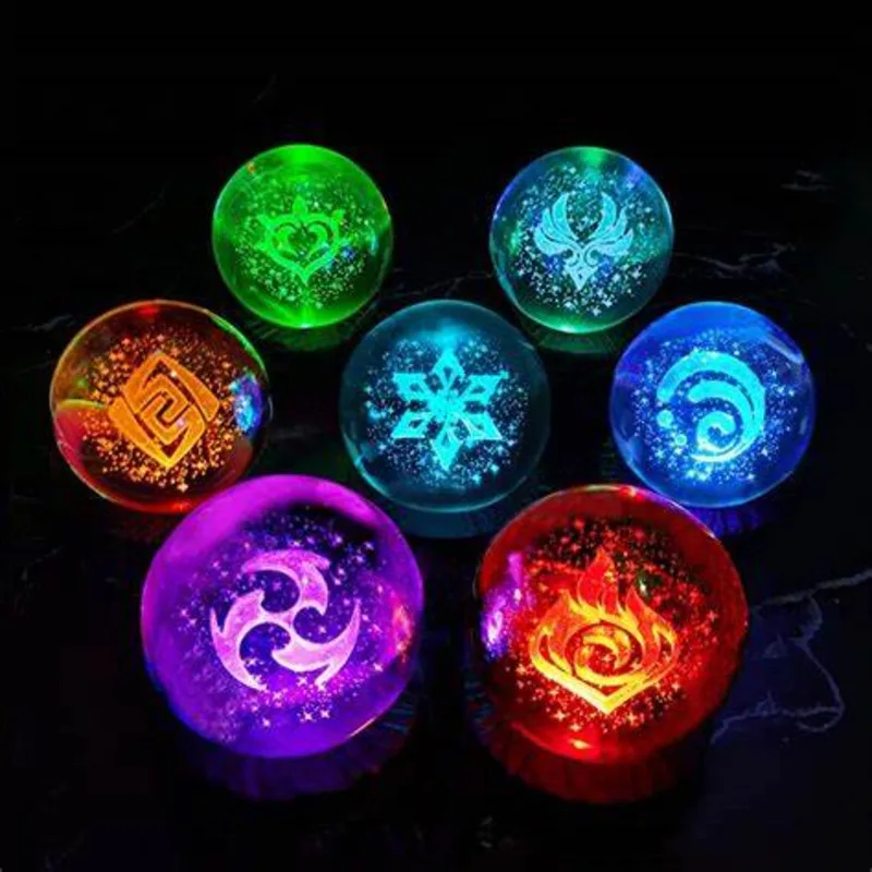

Luminous Element Crystal Ball Decor – 7 LED Magic Orb Figurines For Desk, Display, Gift & Cosplay