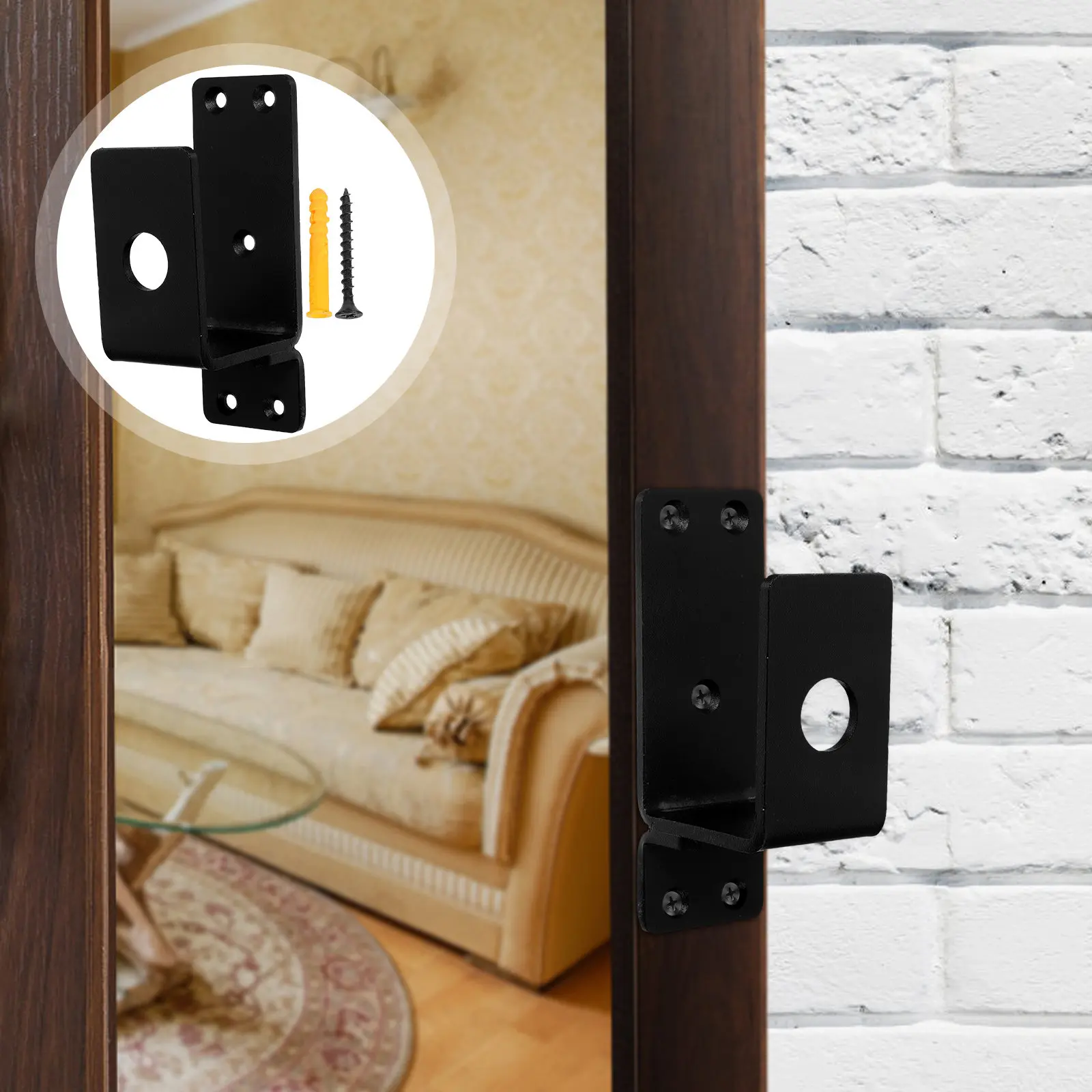 

1Set Heavy Duty Door Barricade Bar Bracket Sturdy U Shaped Lock Holder for Home Apartment Barn Gate Door Security Support