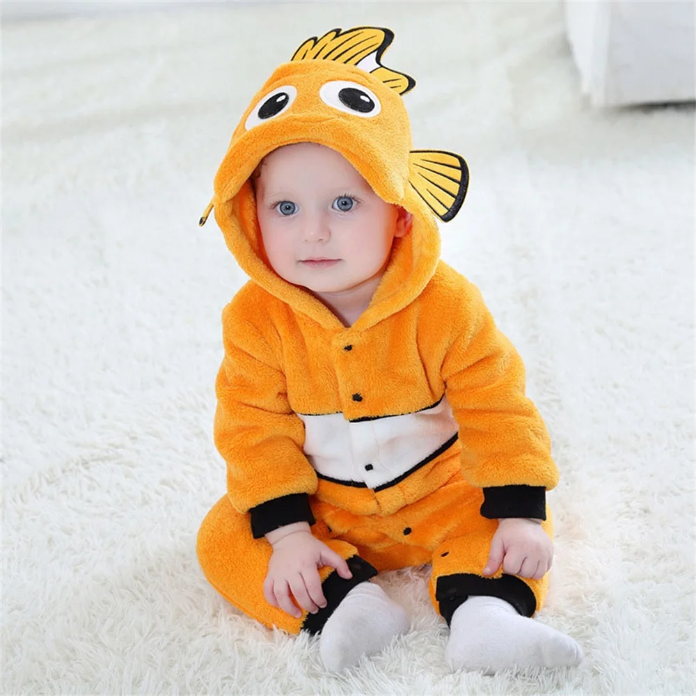 Anime Baby Romper Fish Onesie Newborn Boy Girl Clothes Flannel Soft Pajama Halloween Jumpsuit Kawaii Toddler Outfit