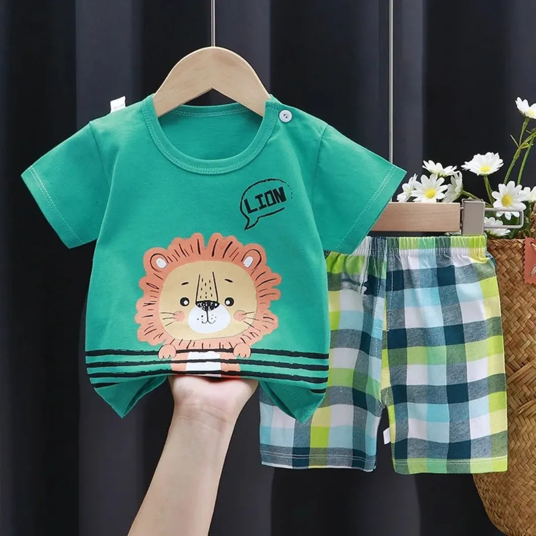 

2025 Summer New Fashionable Boys and Girls Summer Cartoon Pattern T-shirt Shorts Paired with Clothing 3D Digital Printing Clothi