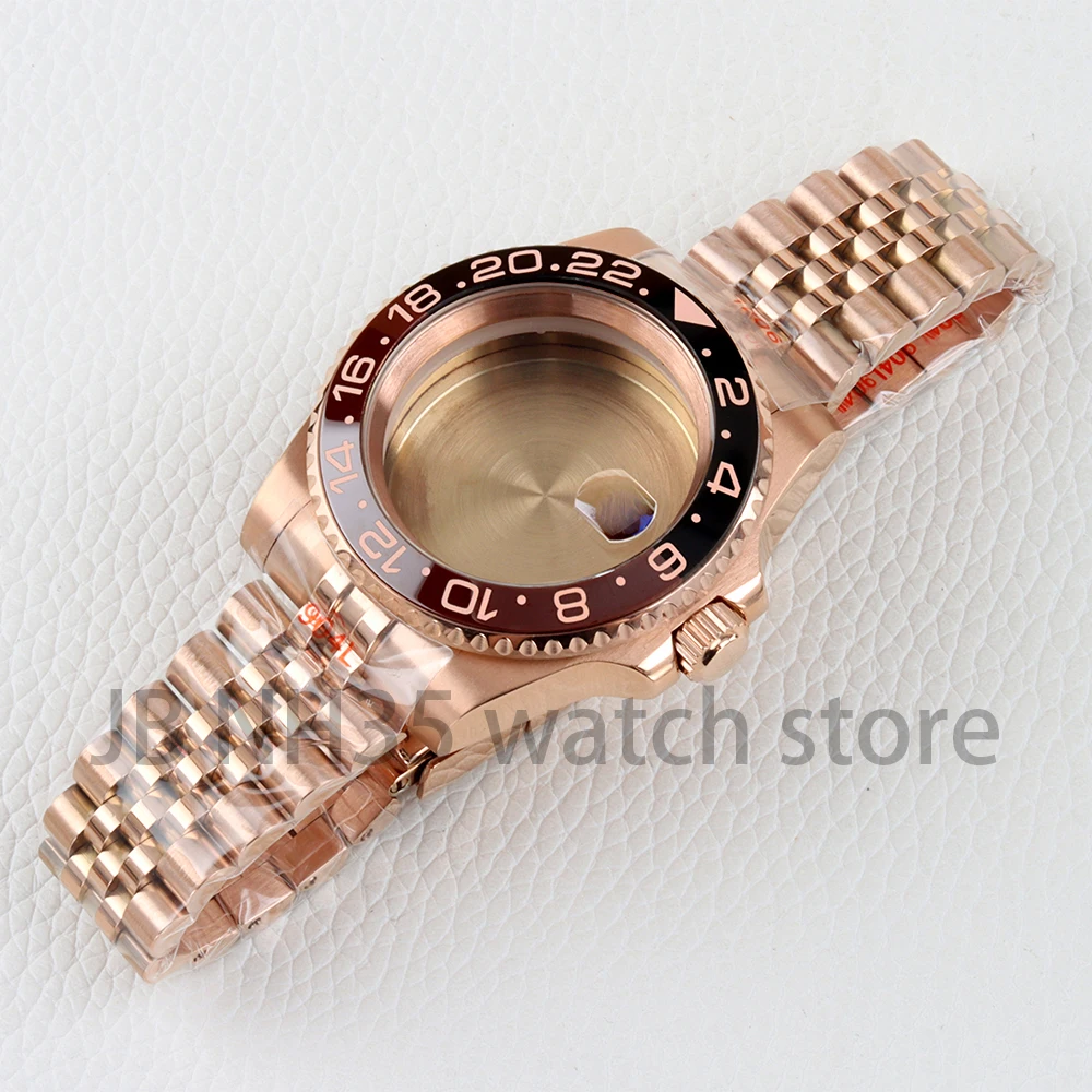 

40mm Rose Gold Sapphire Glass Stainless Steel Watch Case Fit SUB NH35 NH36 Movement 28.5mm Dial Jubilee Strap Yacht-Master Case