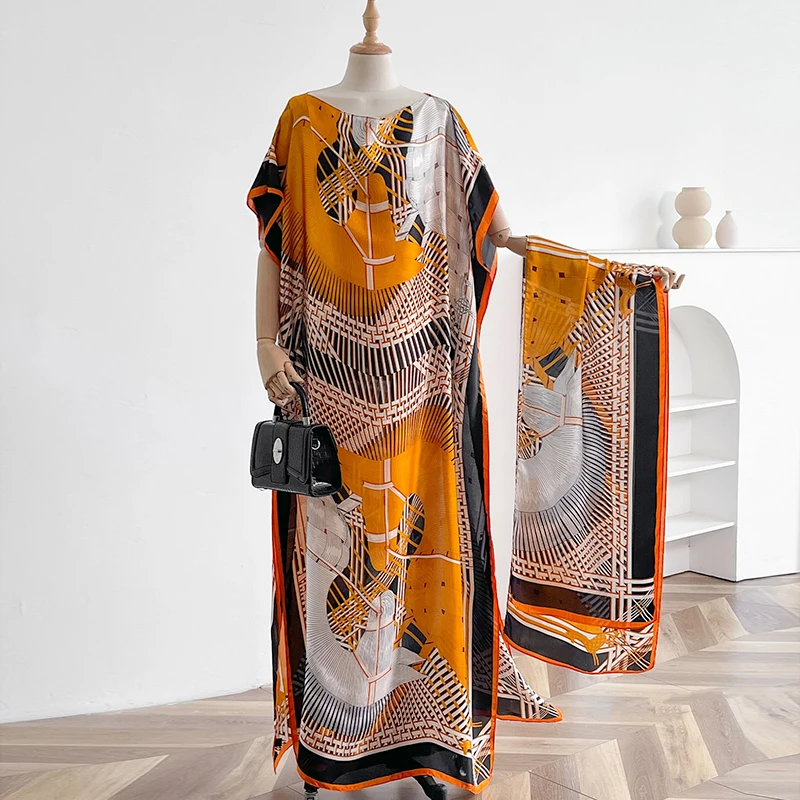 

Новинка 2025 года, Дубай, Абая для женщин, летнее хлопковое платье с короткими рукавами, свободное женское платье макси с золотым тиснением, исламское африканское платье с большим шарфом