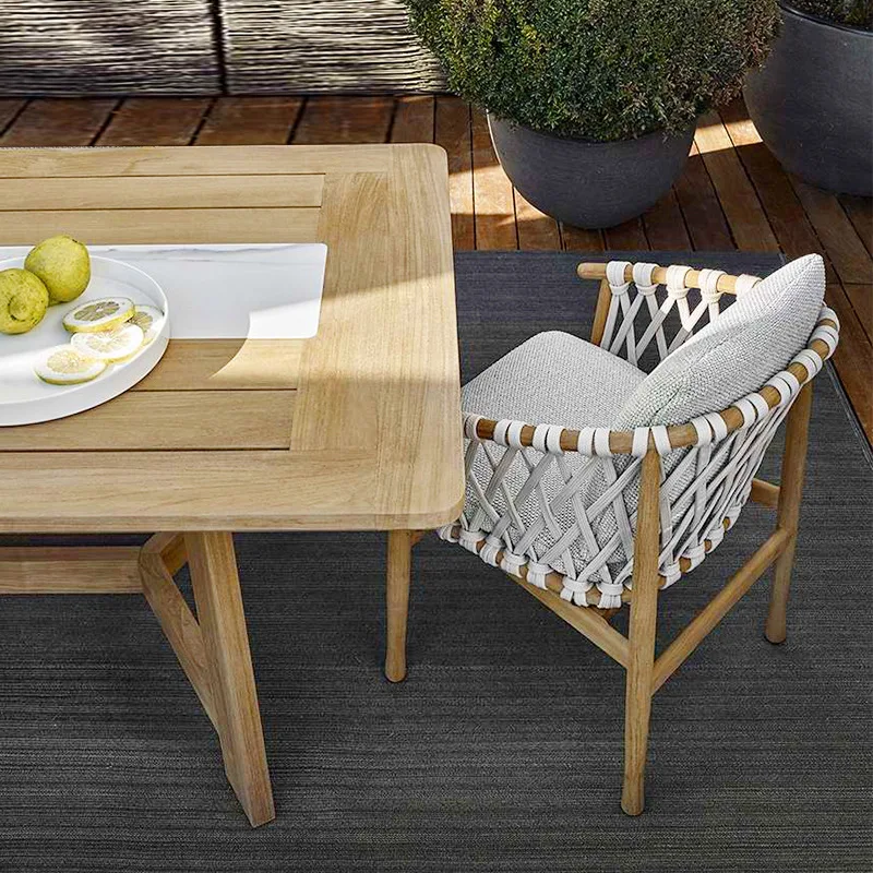 

Outdoor tables and chairs courtyard Nordic balcony Simple leisure teak villa outdoor terrace