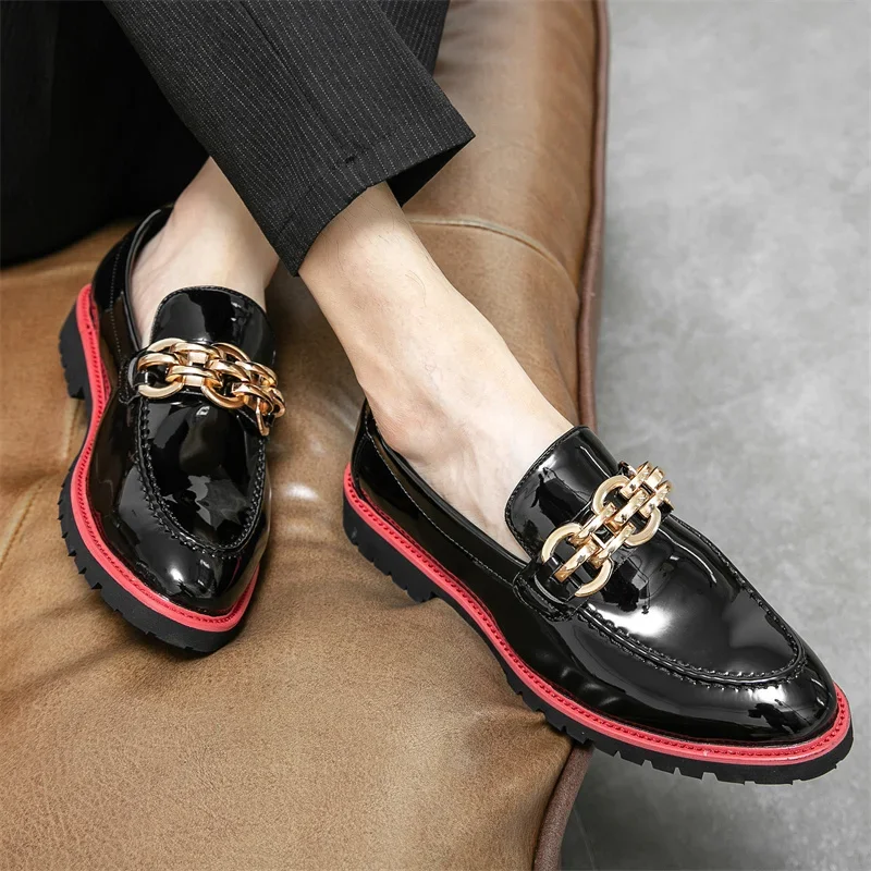European Men  New Lefu Leather Shoes Spring and Autumn Leisure Fashion Classic Buckle Lacquer Leather  Size 38-48Men  Shoes