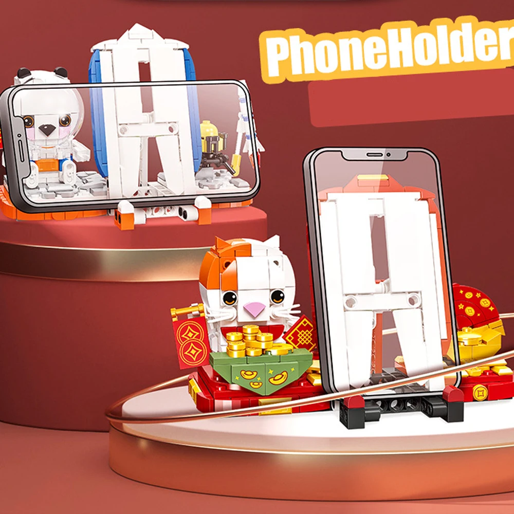 

Идея, держатель для телефона, наборы «сделай сам», строительный блок, мультяшный счастливый кот, панда, астронавт, строительный кирпич, развивающие игрушки для подарков