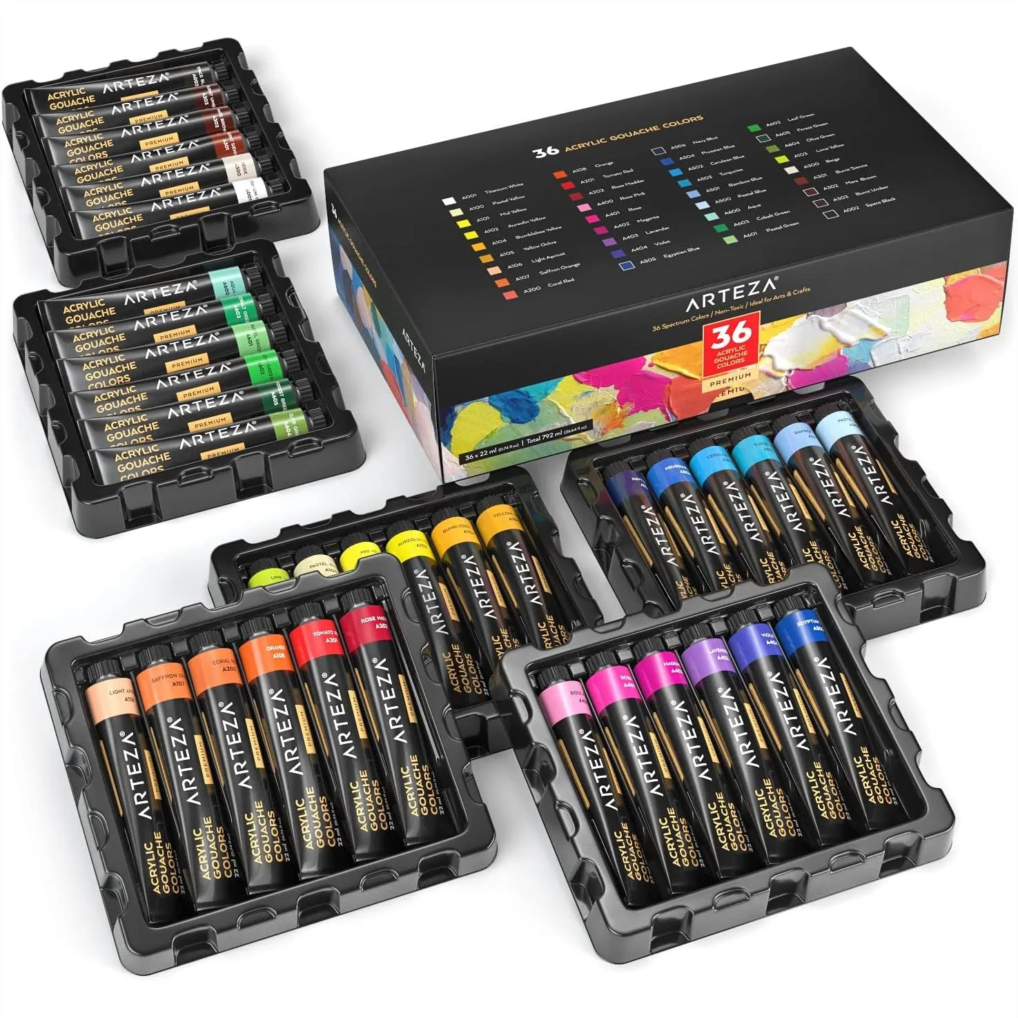 

Acrylic Gouache Paint Set 36 Colors 22ml Tubes Opaque Matte for Illustration Canvas and Mixed Media