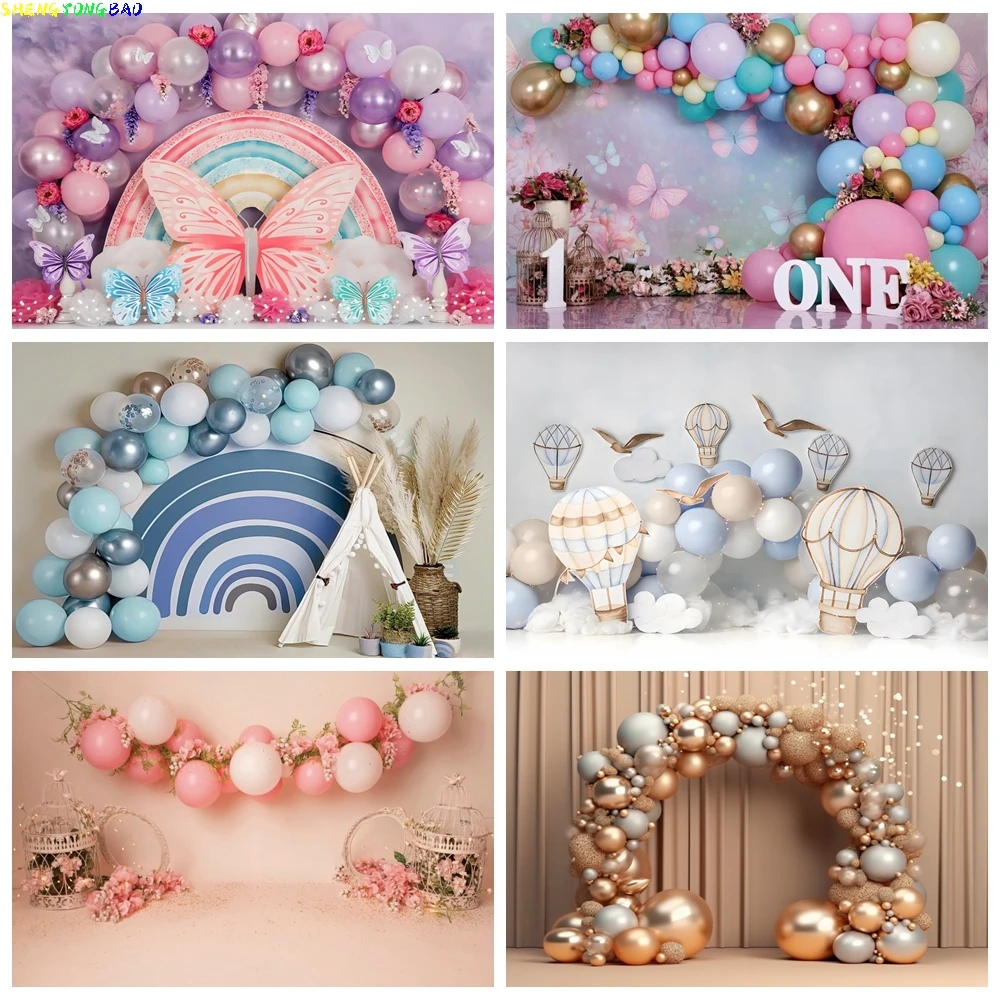 

Newborn Baby 1st Birthday Party Backdrop Girl Boy First Birthday Balloon Cake Smash Photography Background Photo Studio Props