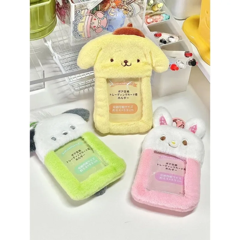 Miniso juego de cartas de felpa Sanrio, juego de tarjetas de apoyo japonesas de dibujos animados, colgante de foto de arroz, llavero lindo, nuevo