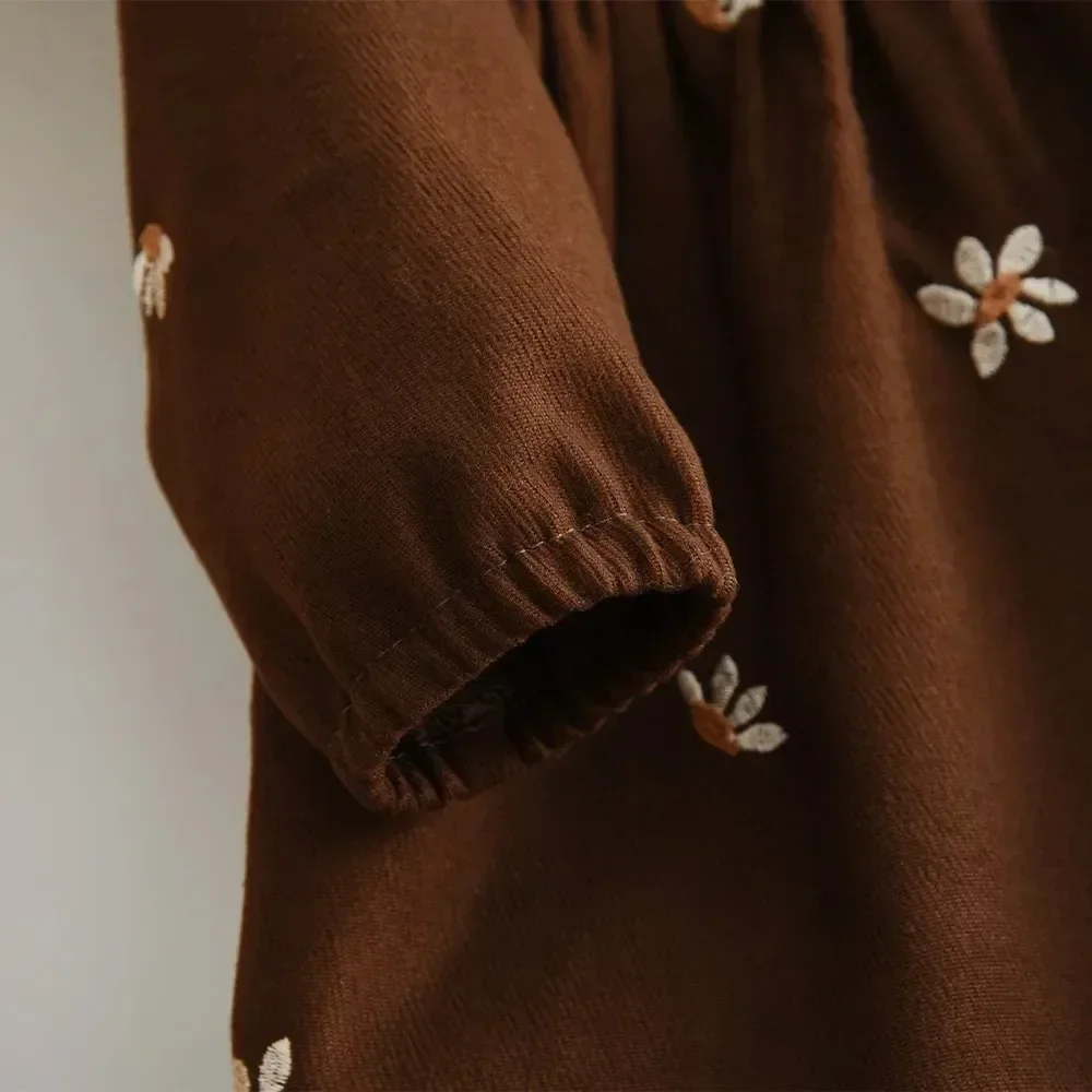 1-3 سنة طفلة الخريف نمط جديد دمية طوق بأكمام طويلة فستان الأميرة الأزهار النسخة الكورية زي الأطفال غير رسمي