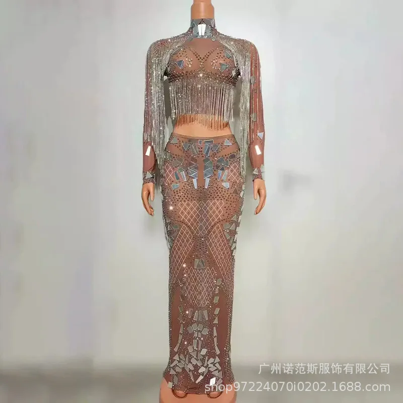 

Luxury Silver Chain Temperament Hip Dress Dignified Atmosphere Host Dress Adult Model Catwalk Trendy Clothes Chic Sequined Gowns