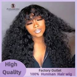Kinky Curly Peruca de Cabelo Humano com Franja, Máquina Completa Feito Frontal Peruca, Onda de Água, Virgem Cabelo Humano Perucas, 12A