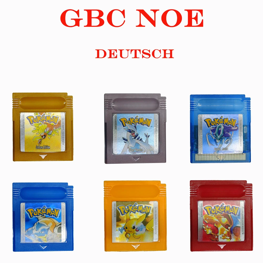 

GBC Video Game Cassette， Retro Game Gold/Silver/Crystal/Yellow/Green/Red/Blue，Spanish, German, Multilingual