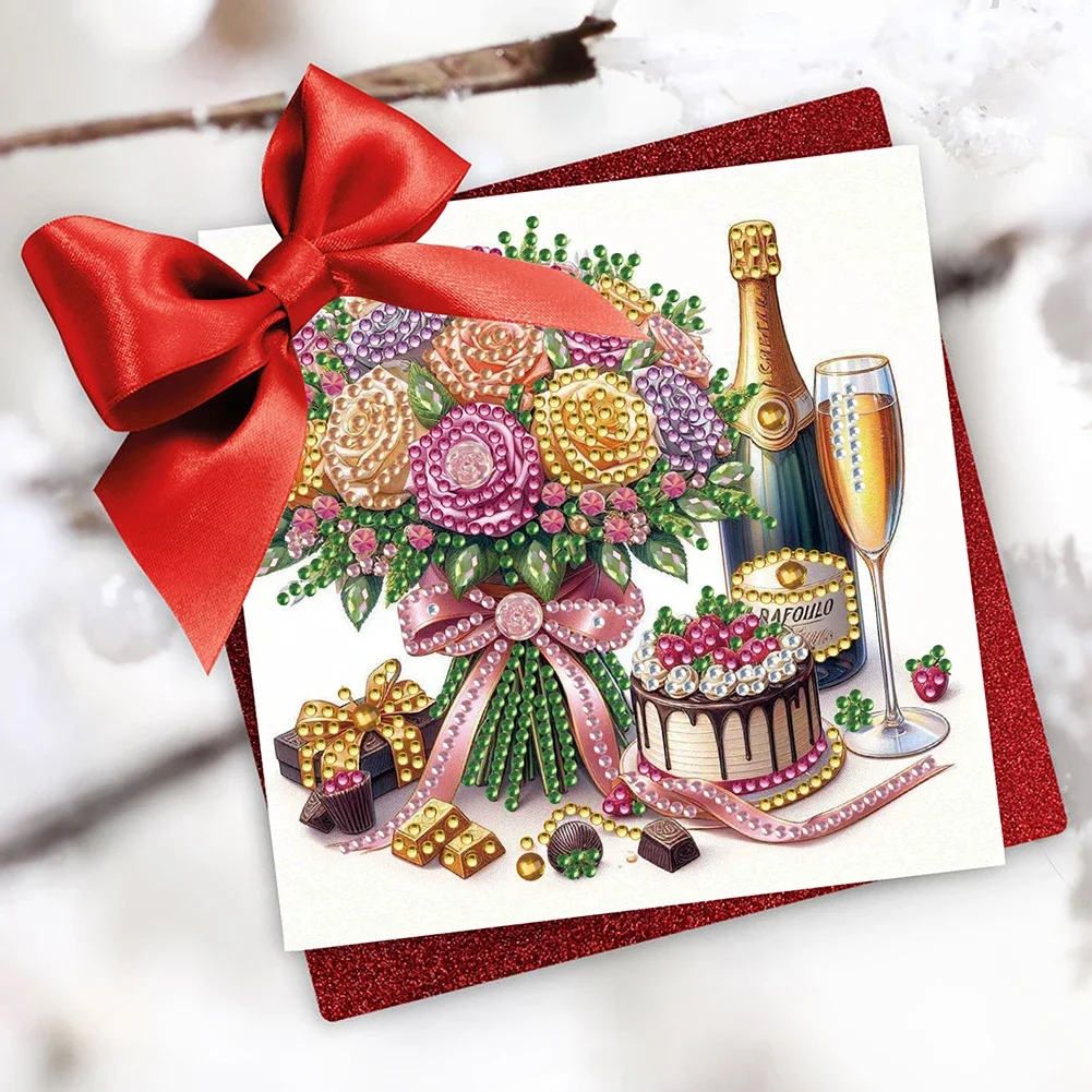 6Pcs Birthday Wishes Rhinestone Painting Card Kit Diamond Drawing Card Diamond Painting Greeting Card for Family Friends Gift