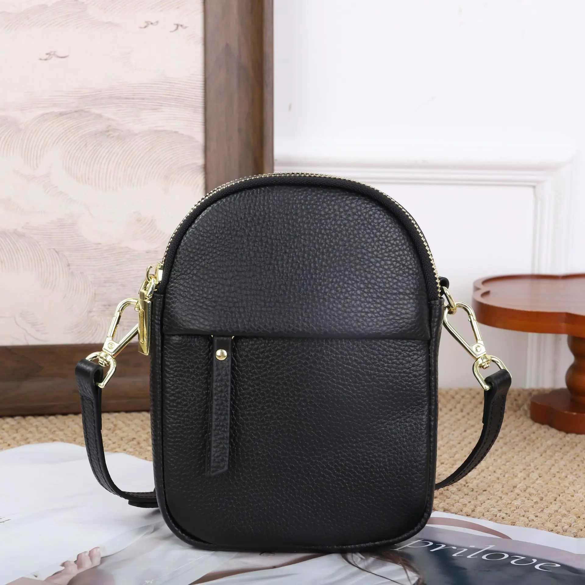 Women's Leather Phone Crossbody Bag - Simple Lightweight Wallet Purse, Top Grain Leather Shoulder Bag for Girls' Daily Use
