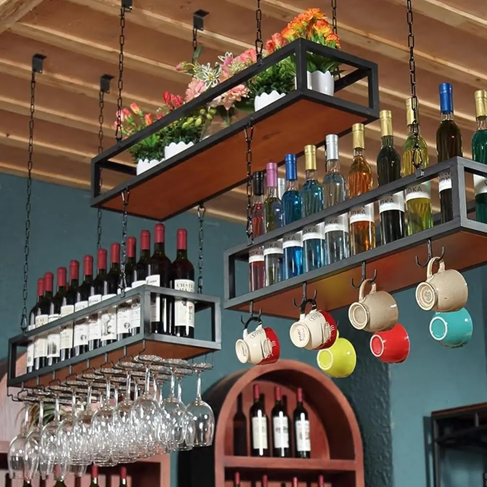 

Металлическая подвесная полка для растений и бутылок — настенная полка для домашнего декора (100x25x15 см)