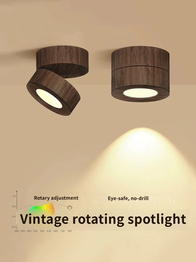 Surface Mounted LED Spotlight Foldable Adjustable Angle Ceiling Lamp Vintage Wood Grain Home Living Room Spot Light 110V 220V