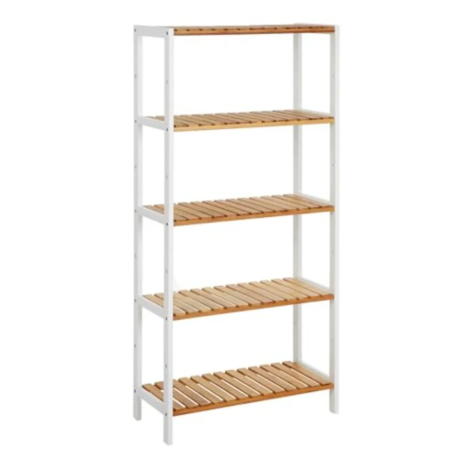 

Bamboo Storage Shelf 5-Tier Shelving Unit for Entryway Bathroom Living Room Balcony Kitchen; Cloud White and Light Bamboo; Mult