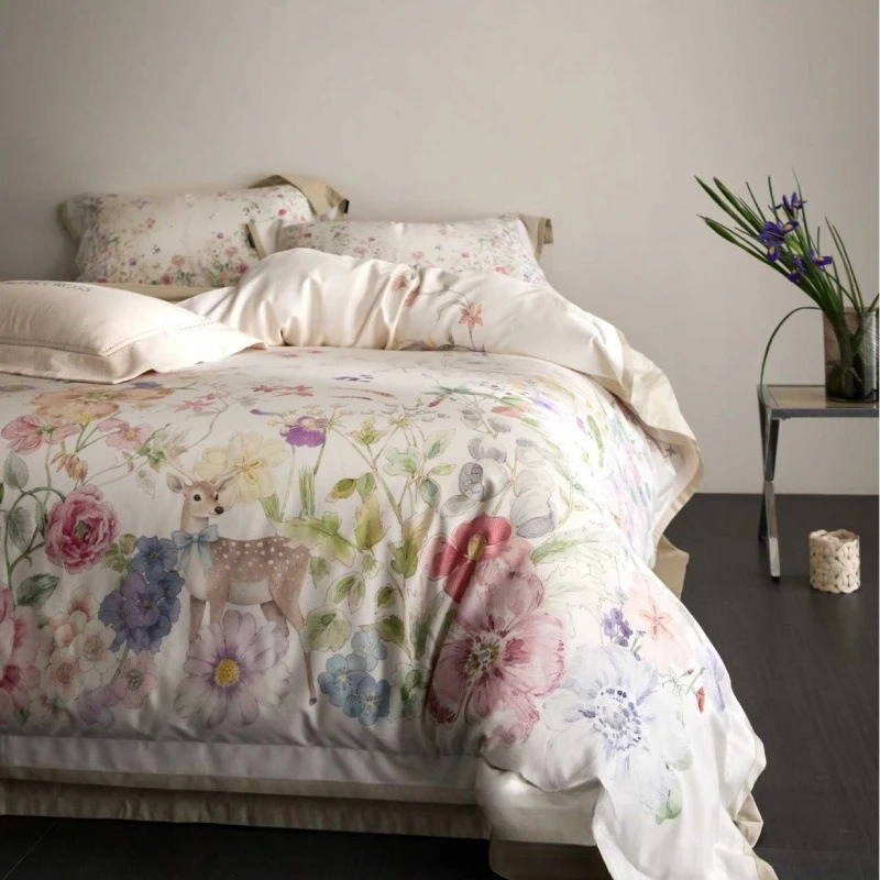 140s Xinjiang long-staple cotton printing four-piece set, super soft pure cotton cotton high-end light luxury kit