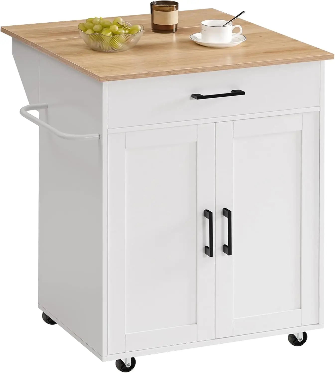 

Kitchen Island on Wheels with Drop Leaf, Folding Countertop Kitchen Island Cart, Kitchen Island Table with Towel Rack, Drawer