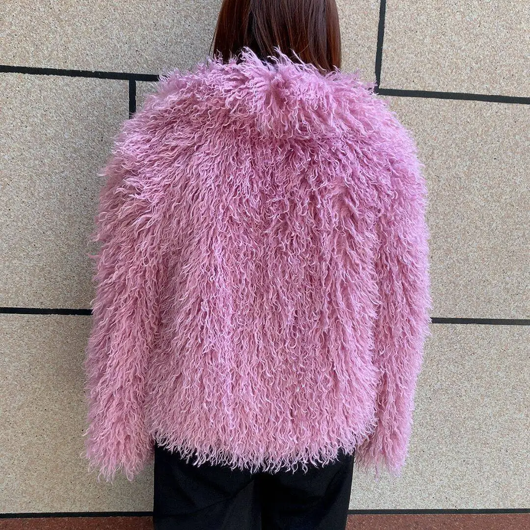 Women's Mongolian fur coat Faux fur coat fashionable fluffy winter warm long sleeved Imitation Mongolian fur collar coat