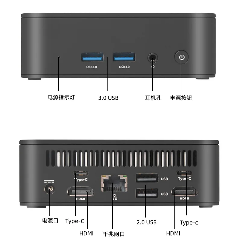 Mini host per computer N100 Quad Core CPU Corpo in plastica di alluminio per uso domestico in ufficio di intrattenimento