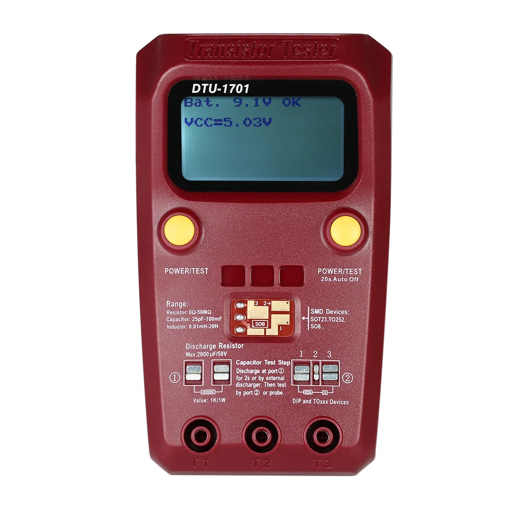 Transistor Tester Mosfet Triode Lcr Indutância Resistência Capacitância Scr Esr Medidor Smd Multifunções Testador Dtu1701