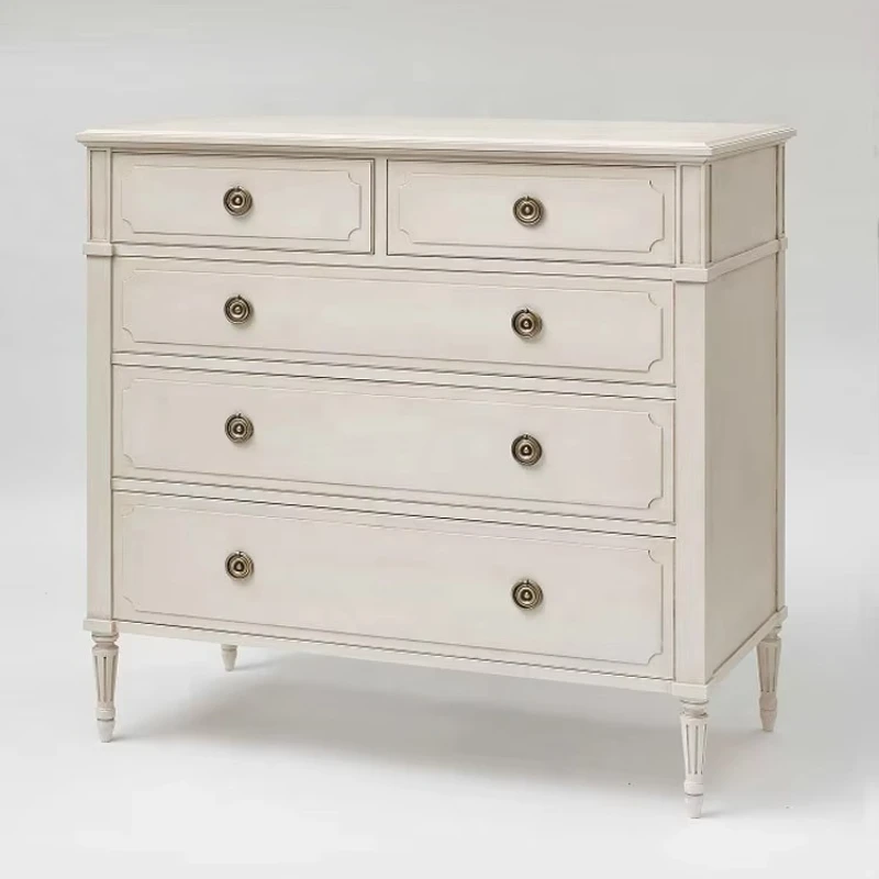 

Luxury French Vintage Villa Bedroom Solid Wood Furniture 5 Drawer Cabinets Dresser 5 Barrel Cabinets