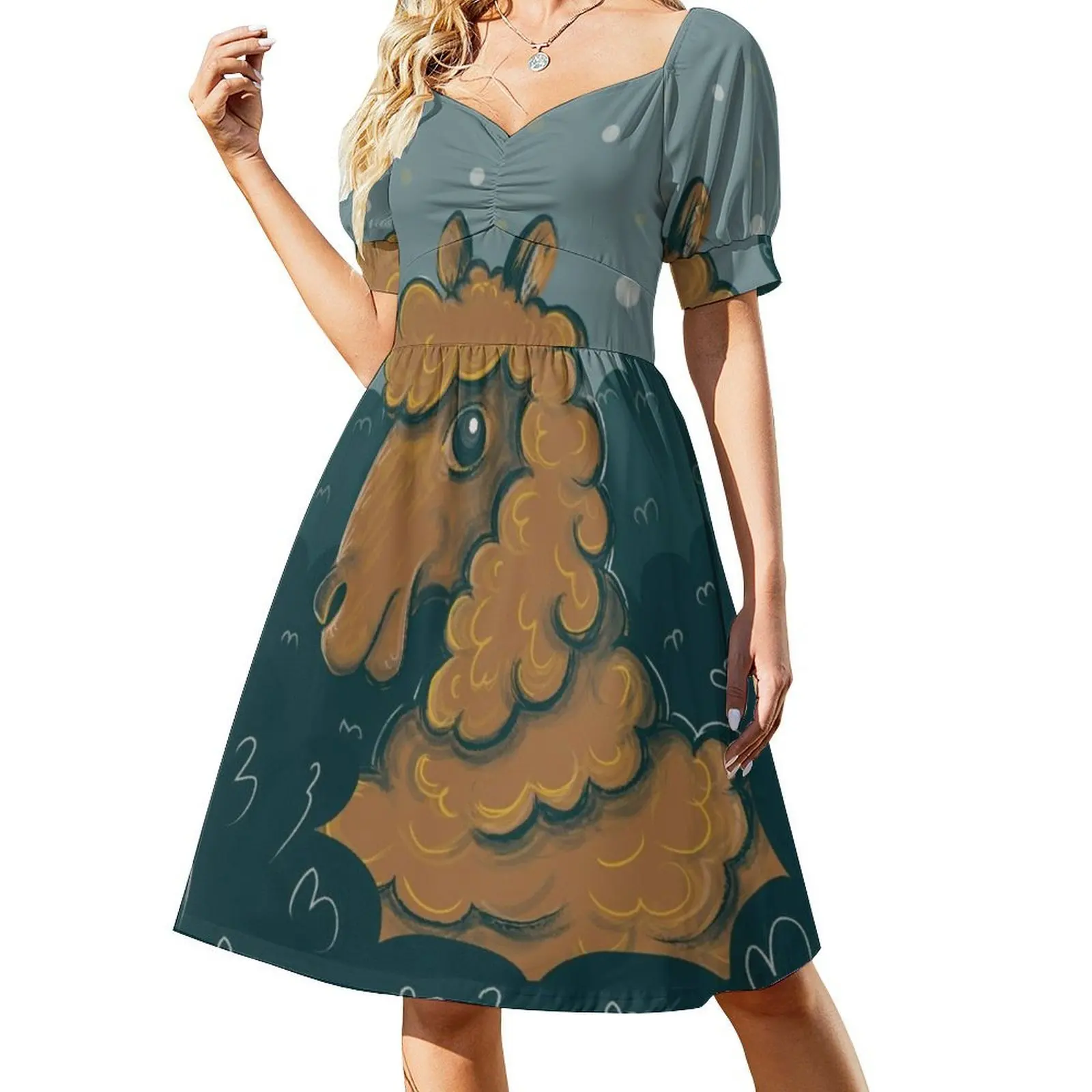 Alpaca Portrait Women's Streetwear Party Dress Trendy Print Club Clothing For Female Alpaca Record World Records Animal Farm