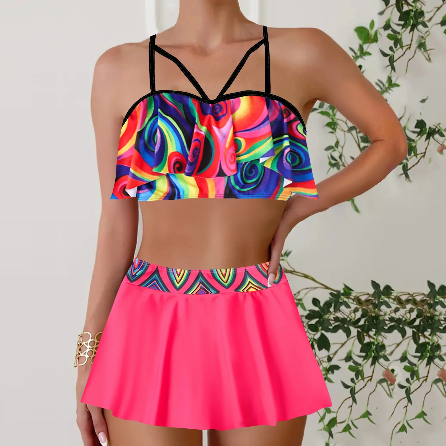 ลายดอกไม้ 2 ชิ้นชุด Tankini, กระโปรงสไตล์ Boyshorts ชุดว่ายน้ําสตรีและเสื้อผ้าฤดูร้อนเซ็กซี่บิกินี่