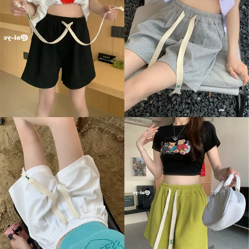 New Women Summer Fashion Colorful Sports Shorts Lady Concise Comfortable Baggy Wide Leg Slacks Female Leisure High Waisted Pants