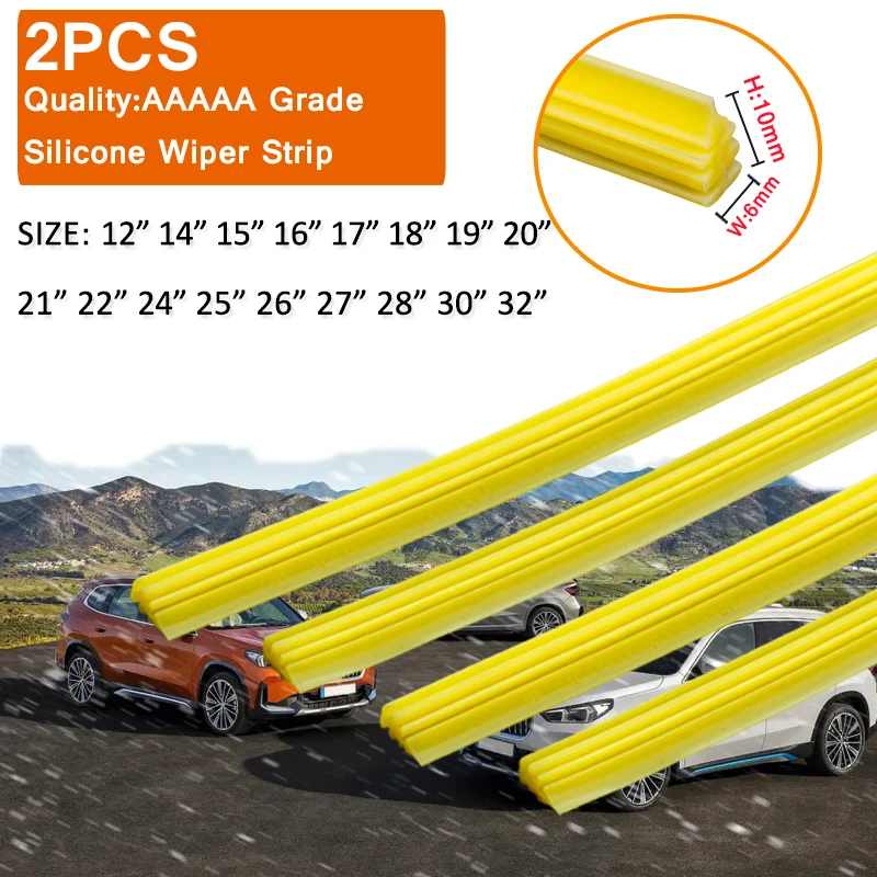 2pcs Car Wiper Blade Silica gel Silicon Refill Strips for Frameless Wipers 6mm 12\