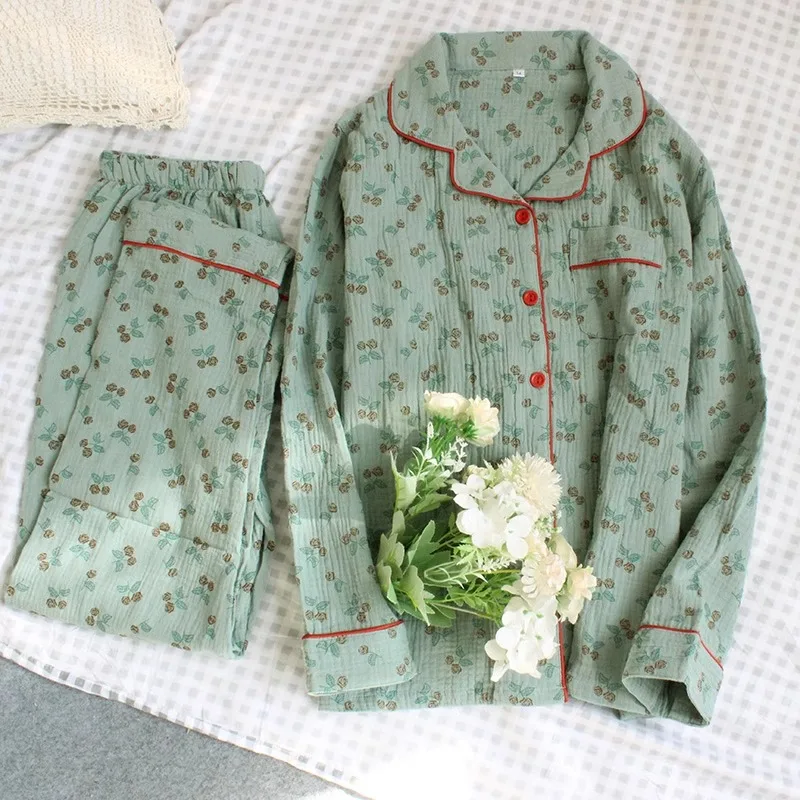 

een Rose Cotton Pajamas Women's Spring Autumn Summer Thin Loose Long Sve Open Cardigan Home Clothes Set Comfortable Soft