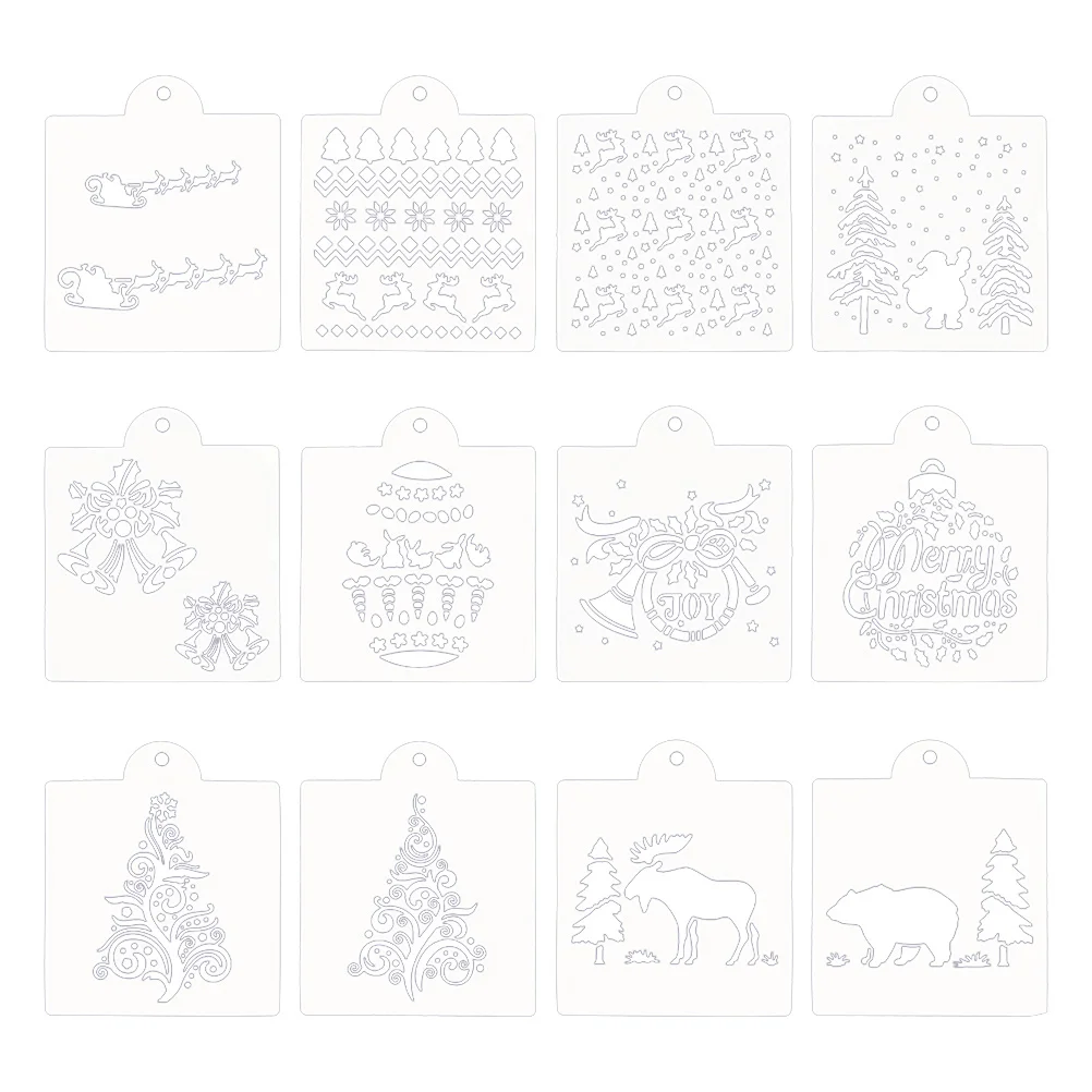 

12Pcs Christmas Cake Stencils Multipurpose Elk Santa Claus Spray Molds for Holiday Cake Decoration DIY Baking Molds