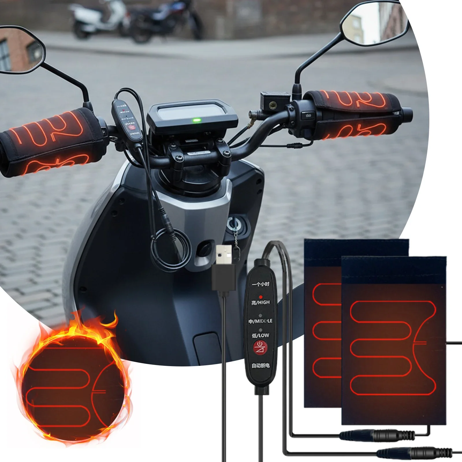 

5 В крышка с подогревом руля USB электрическая моторизованная ручка с подогревом, согревающий чехол на руль для зимнего велосипедного защитного снаряжения