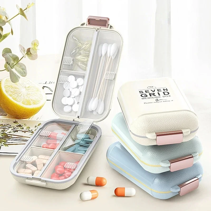 

Pocket Portable Pill Case Daily Container Small Container Medicine Travel Purse with 7 Compartments for Fish Oil Medicine