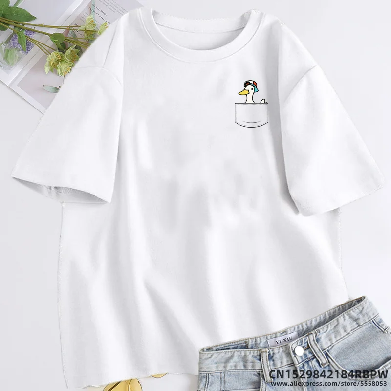 Pocket Subaru Duck Hololive T-shirt for Women Men Fuuny Graphic Tees Women T Shirt Short Sleeve Oversized Tshirts Aesthetic