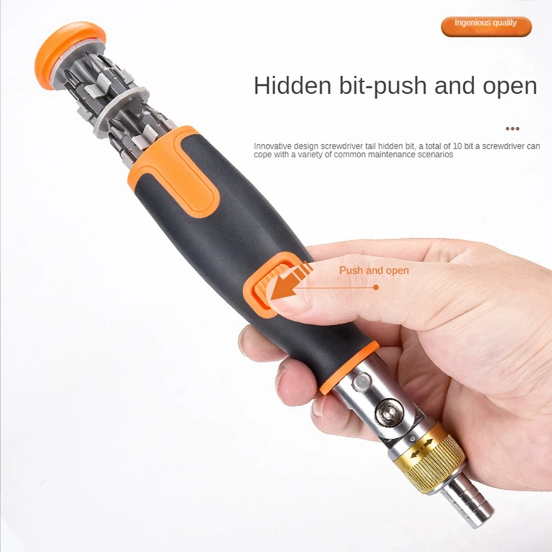 Bidirectional Ratchet Deformation With Batch Head 10-In-1 Screwdriver Set Orange
