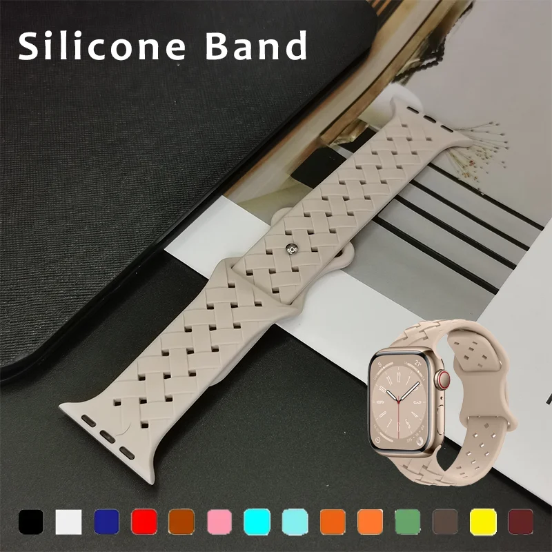 

Silicone strap For Apple Watch Band 42mm 44mm 45mm 41mm 49mm 40mm braided bracelet correa iwatch Series 8 9 SE 7 6 5 4 3 Ultra