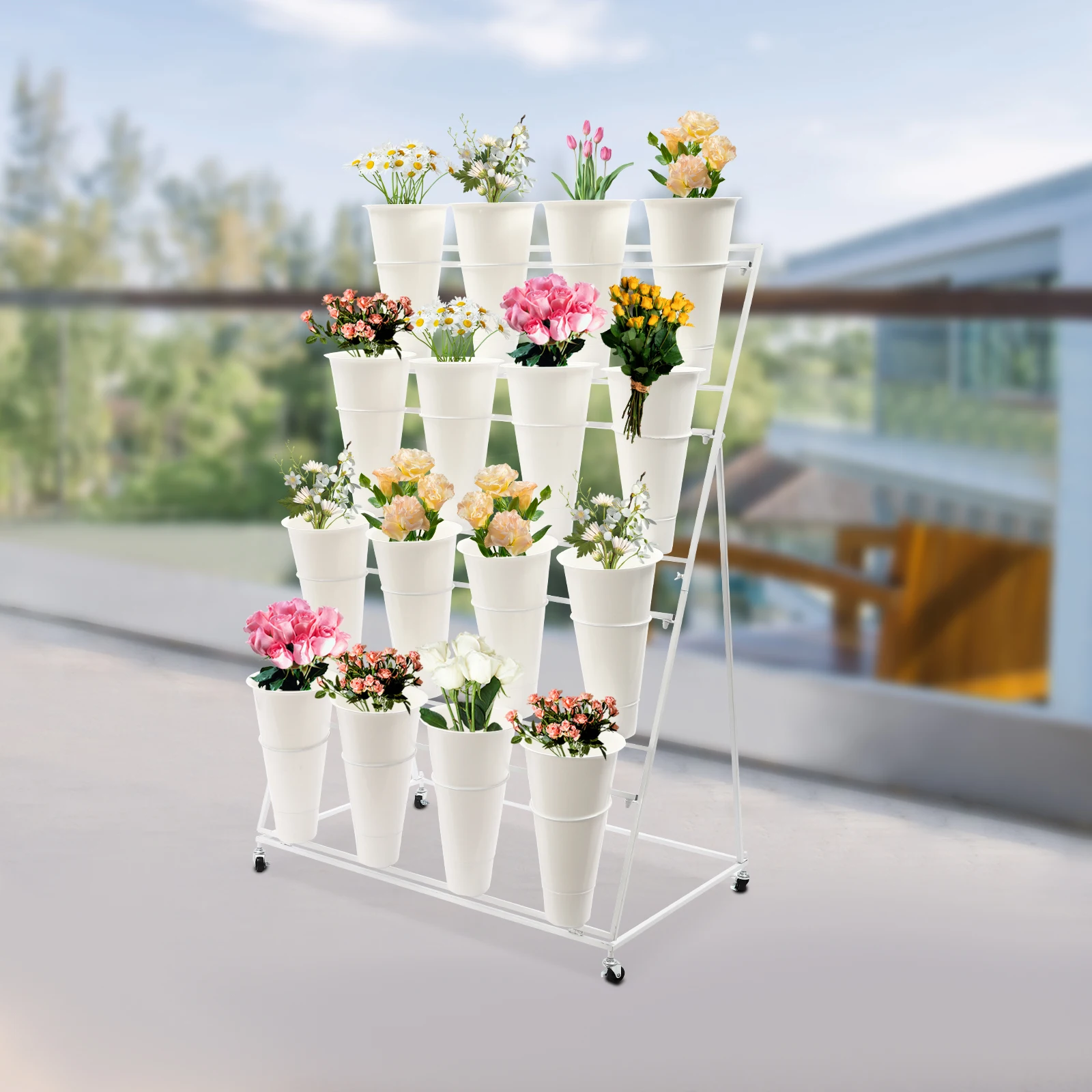 

Flower Display Stand, Floor Standing 4-tier Flower Holder, Flower Display Stand with 16 Pieces Buckets