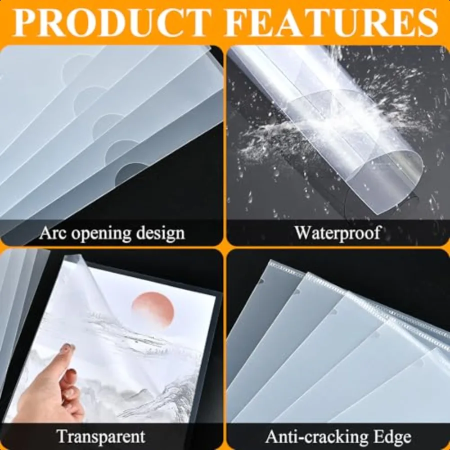 Confezione da 100 cartelle di documenti in plastica trasparente cartelle di file 12,2 x 8,6 formato lettera americana A4 tipo L buste di carta tasca per progetti sicura con spirito